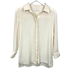Vince 100% Silk Cream Button Down Top Blouse Size 6